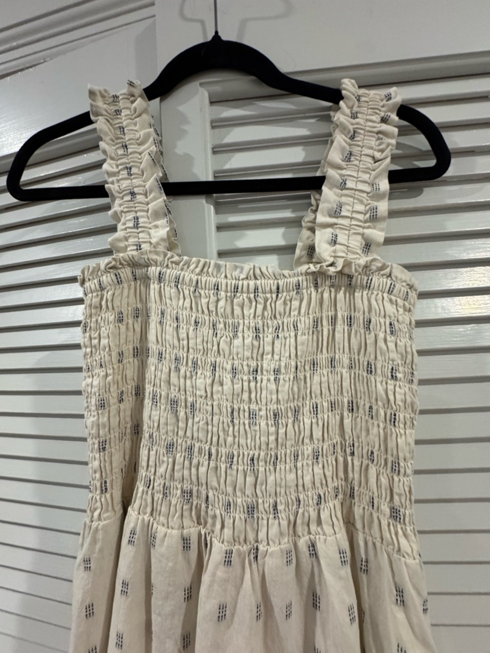 Madewell Cream Smocked Dress with Mini Print - Picture 2 of 7